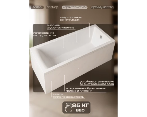 Ванна из литьевого мрамора ES.M Modena-NA 170 х70 см  ESN8817002 white