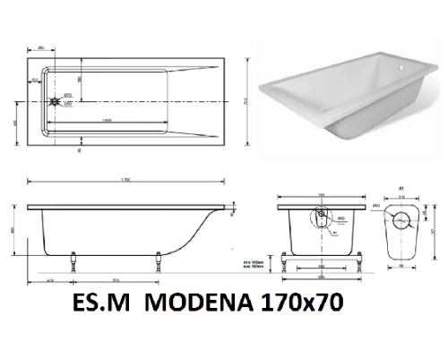 Ванна из литьевого мрамора ES.M Modena 170 х70 см  ES8817001white