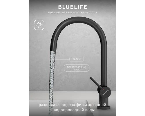 Смеситель д/кухни Abelsberg Aera AWF70029MB с фильтром д/воды, цвет вулканический черный