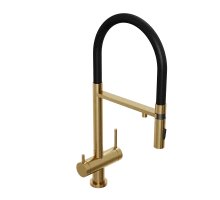 Смеситель для кухни Abelsberg Venta IXF73979BG c гибким изливом и возможностью подключения фильтра для воды, цвет королевское золото, PVD покрытие