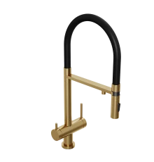 Смеситель для кухни Abelsberg Venta IXF73979BG c гибким изливом и возможностью подключения фильтра для воды, цвет королевское золото, PVD покрытие