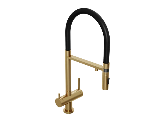 Смеситель д/кухни Abelsberg Venta IXF73979BG c гибким изливом и фильтром д/воды, цвет королевское золото