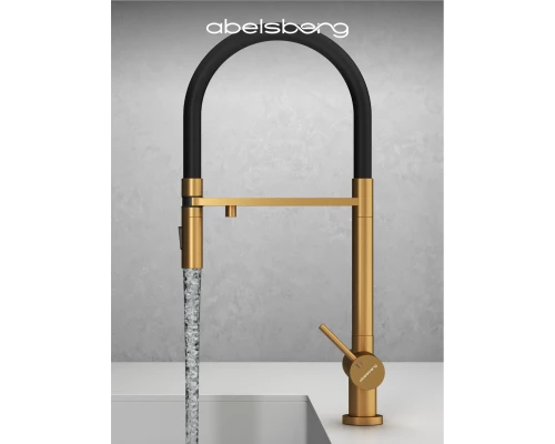 Смеситель д/кухни Abelsberg Venta IXF73979BG c гибким изливом и фильтром д/воды, цвет королевское золото