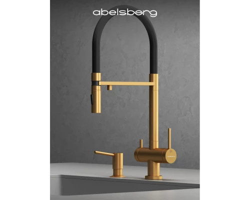 Смеситель д/кухни Abelsberg Venta IXF73979BG c гибким изливом и фильтром д/воды, цвет королевское золото