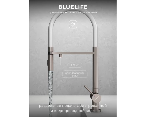 Смеситель д/кухни Abelsberg Venta IXF73979BN c гибким изливом и фильтром д/воды, цвет титан