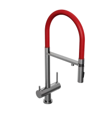 Смеситель для кухни Abelsberg Venta IXF73979GM c гибким изливом и возможностью подключения фильтра для воды, цвет космическая сталь, PVD покрытие