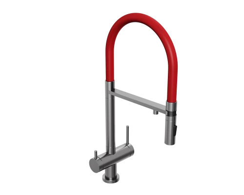 Смеситель д/кухни Abelsberg Venta IXF73979GM c гибким изливом и фильтром д/воды, цвет космическая сталь