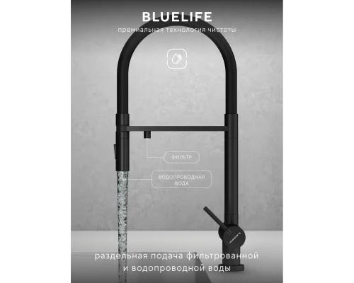 Смеситель д/кухни Abelsberg Venta IXF73979MB c гибким изливом и фильтром д/воды, цвет вулканический черный