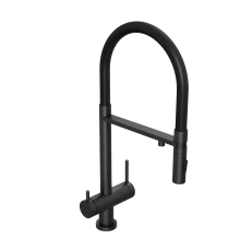Смеситель для кухни Abelsberg Venta IXF73979MB c гибким изливом и возможностью подключения фильтра для воды, цвет вулканический черный