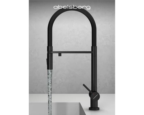 Смеситель д/кухни Abelsberg Venta IXF73979MB c гибким изливом и фильтром д/воды, цвет вулканический черный