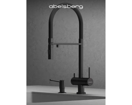 Смеситель д/кухни Abelsberg Venta IXF73979MB c гибким изливом и фильтром д/воды, цвет вулканический черный