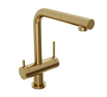 Смеситель для кухни Abelsberg Pura OTF70709BG c вытяжным изливом и возможностью подключения фильтра для воды, цвет королевское золото, PVD покрытие
