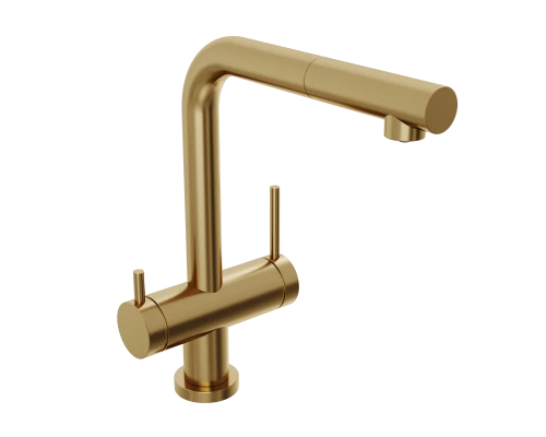 Смеситель д/кухни Abelsberg Pura OTF70709BG c вытяжным изливом и фильтром д/воды, цвет королевское золото
