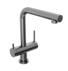 Смеситель для кухни Abelsberg Pura OTF70709GM c вытяжным изливом и возможностью подключения фильтра для воды, цвет космическая сталь, PVD покрытие