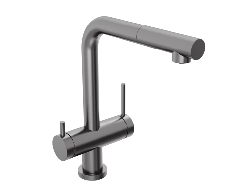 Смеситель д/кухни Abelsberg Pura OTF70709GM c вытяжным изливом и фильтром д/воды, цвет космическая сталь