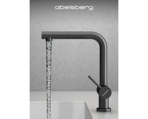 Смеситель д/кухни Abelsberg Pura OTF70709GM c вытяжным изливом и фильтром д/воды, цвет космическая сталь