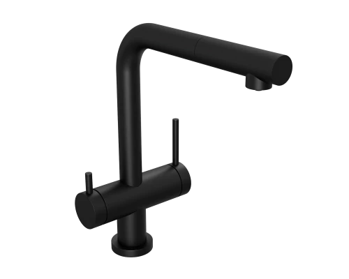 Смеситель д/кухни Abelsberg Pura OTF70709MB c вытяжным изливом и фильтром д/воды, цвет матовый черный