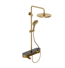 Душевая система Abelsberg Intensa SNS52655BG с термостатом и полкой для ванны и душа, королевское золото