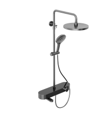 Душевая система Abelsberg Intensa SNS52655GM с термостатом и полкой для ванны и душа, космическая сталь