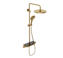 Душевая система Abelsberg Lineara SNS52790BG с термостатом и полкой для душа, королевское золото