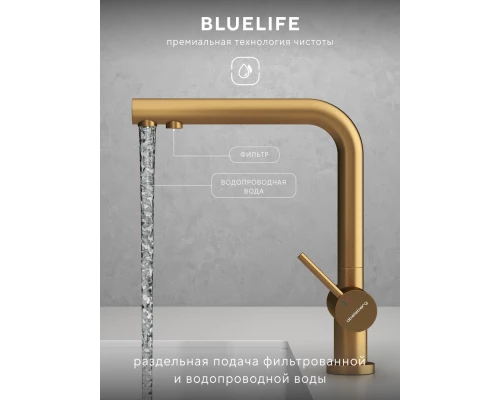 Смеситель д/кухни Abelsberg Pura UVF70929BG с фильтром д/воды, цвет королевское золото
