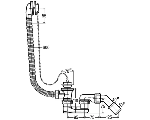 Слив-перелив Viega Simplex мод. 6387.35, 311537, с цепочкой, стандартный
