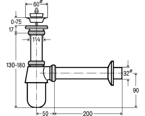 Сифон для раковины Viega Eleganta V2 366681 с выпуском, хром, Ø32