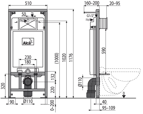 Система инсталляции AlcaPlast SET 3 v 1 AM101/1120-0001 с клавишей M71 хром