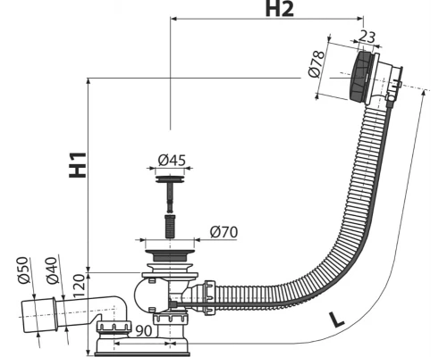 Слив-перелив AlcaPlast A55BLACK, черный матовый