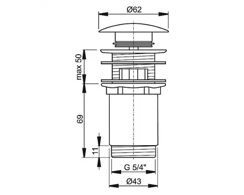 Донный клапан для раковины AlcaPlast A392, с переливом, хром