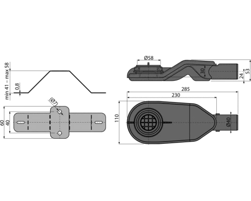 Cифон экстра низкий для водоотведения в душевых на уровне пола Alcaplast APZ-S6 DN40 и комплект регулируемых ног