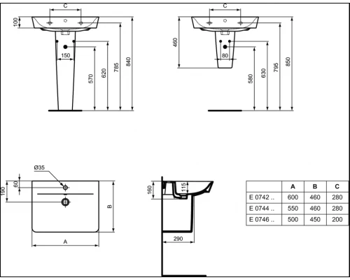Раковина Ideal Standard Connect Air Cube E074201 60 см