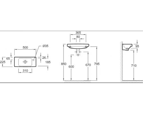 Раковина Jacob Delafon Odeon Up E4701R-00, 50 х 22 см, правая