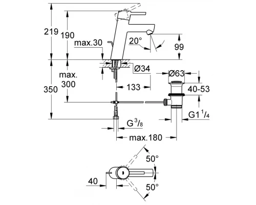 Смеситель Grohe Concetto 23450001 для раковины, с донным клапаном