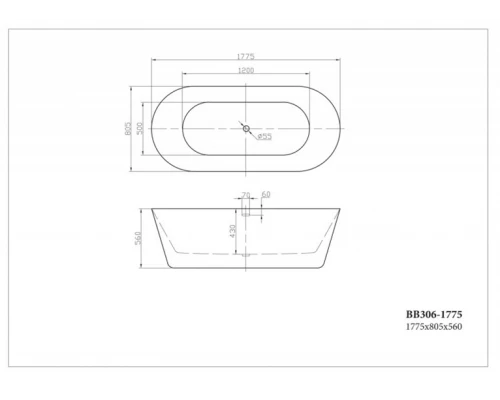 Акриловая ванна BelBagno BB306-1775