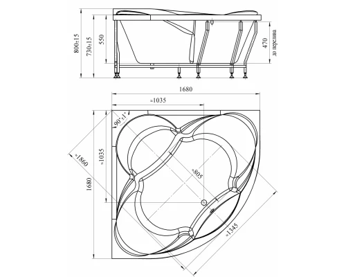 Ванна акриловая Радомир Филадельфия 168 х 168 см, 1-01-0-0-1-042