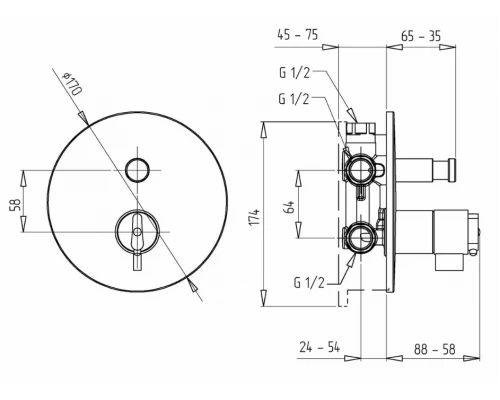 Смеситель Migliore Fortis 18673 для ванны и душа с дивертором термостатический, хром