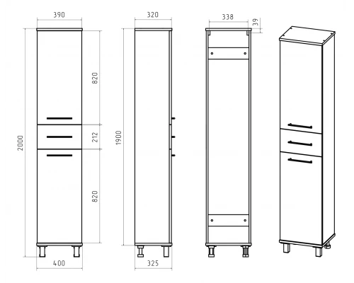 Шкаф - пенал Misty Терра - 40 с 1 ящ. серый правый П-Тер0504050-1ЯП