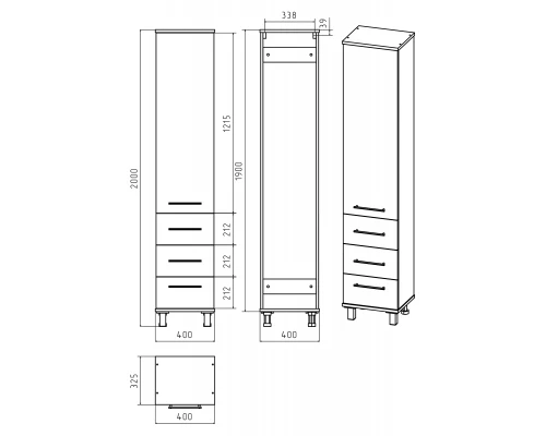 Шкаф - пенал Misty Терра - 40 с 3 ящ. серый левый П-Тер0504050-3ЯЛ