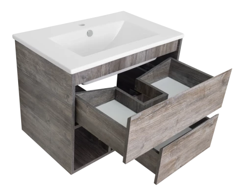 Тумба под раковину Misty Темза - 75 подвесная с двумя ящиками и нишей (Сосна Пасадена) П-Тем07075-0121Я