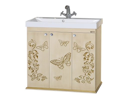 Тумба под раковину Misty Бабочка - 90 Тумба прямая бежевая патина Л-Баб01090-033Пр