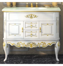 Тумба под раковину Misty Bianco 80 с 2-мя ящиками бежевая сусальное золото Л-Бья01080-3812Я