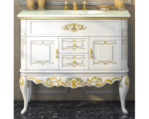 Тумба под раковину Misty Bianco 80 с 2-мя ящиками бежевая сусальное золото Л-Бья01080-3812Я