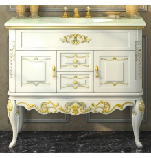 Тумба под раковину Misty Bianco 90 с 2-мя ящиками бежевая сусальное золото Л-Бья01090-3812Я