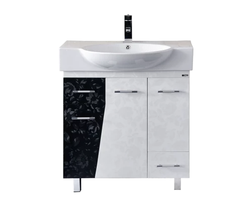 Тумба под раковину Misty Домино - 75 Тумбас 2 ящ. напольная комб.черно/белая П-Дом01075-2422Я