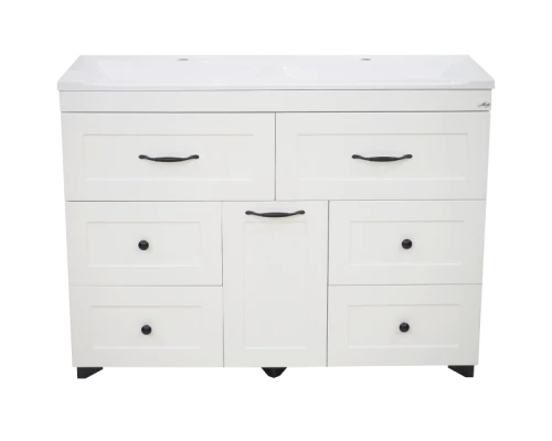 Тумба под раковину Misty Дуэт - 120 Тумба белая матовая с 6 ящ. + Б/К П-Ду011206я01-1