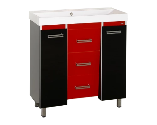 Тумба под раковину Misty Джулия Qvatro 90 тумба с 3-мя ящиками черно-красная Л-Джк01090-2710Ко3