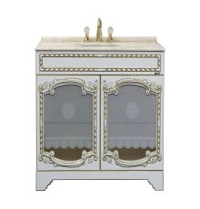 Тумба под раковину Misty Элис - 80 Тумба прямая белая патина стекло/столешница Л-Эли01080-013Пр