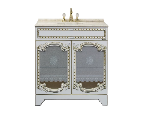 Тумба под раковину Misty Элис - 80 Тумба прямая белая патина стекло/столешница Л-Эли01080-013Пр