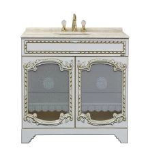 Тумба под раковину Misty Элис - 90 Тумба прямая белая патина стекло/столешница Л-Эли01090-013Пр